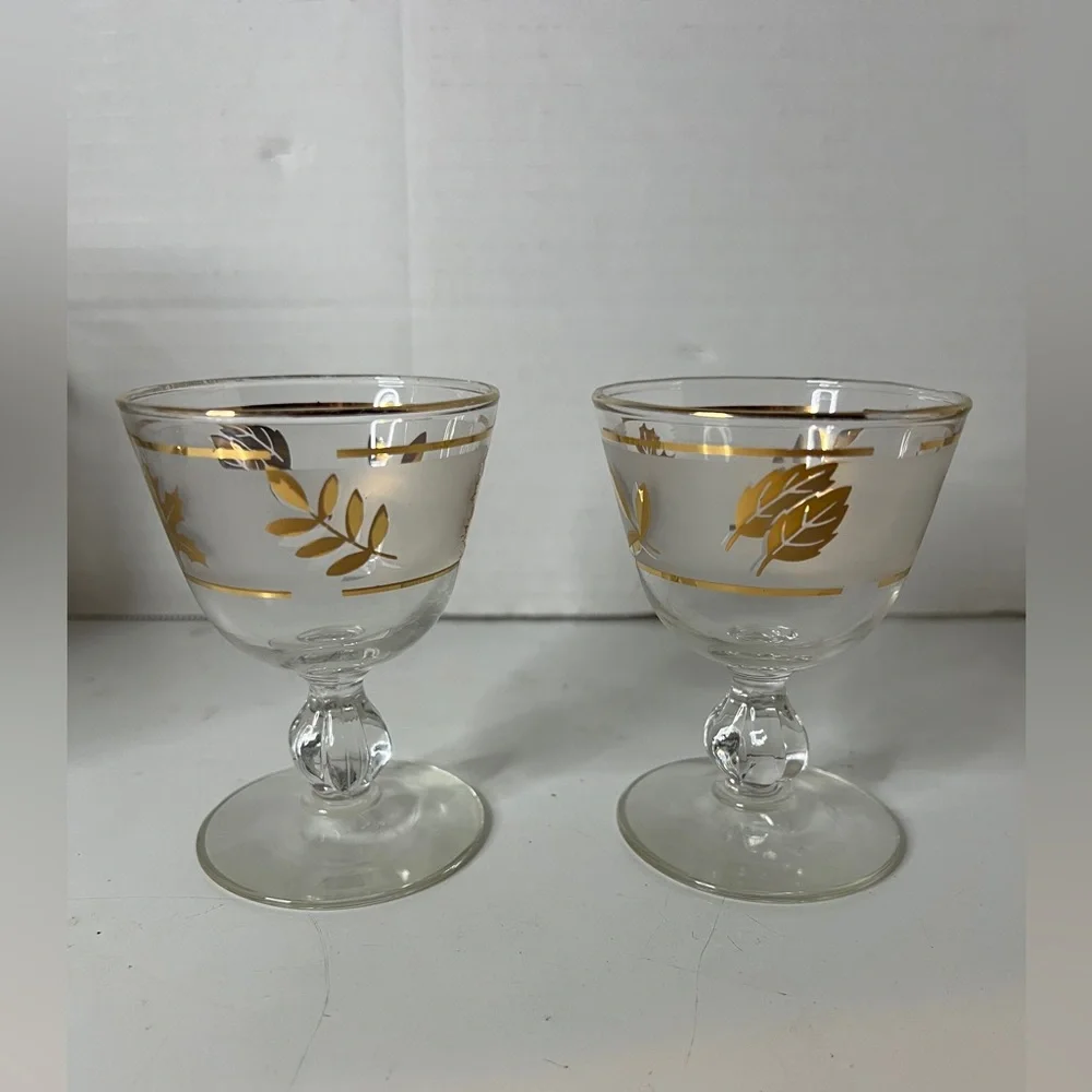 Vintage 15 Pc MCM Gold Wheat Foliage Etched Leaf Bar Set